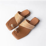 Alessia | Women's Flats with Raffia Strap and Toe-Loop