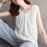 Clara | Women Top With Linen Pleated Neckline