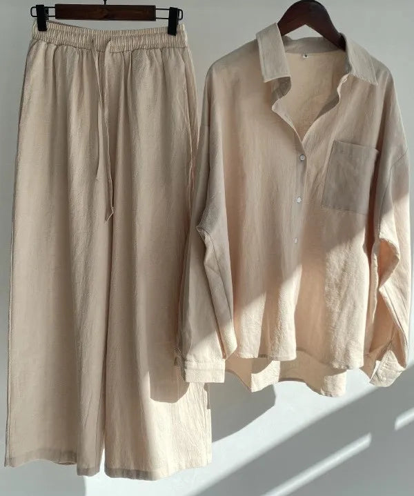 Amelia | Women's Cotton Linen Two Piece Set with Cropped Pants