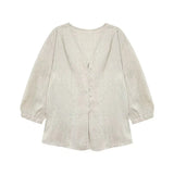 Maddie | Women Shirt With Linen Collarless V Neck