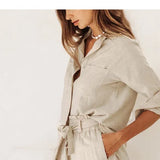 Calla | Women's Pants with Ruffled Waistband and Tie Belt