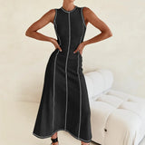 Mireya | Women's Ribbed Knit Maxi Dress with Contrast Seam Detail