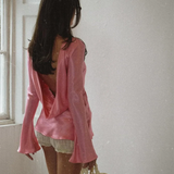 Elara | Women’s Satin Long Sleeve Bell Cuff Top