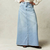 Iris | Women's Denim A-Line Maxi Skirt with Dropped Waist