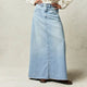 Iris | Women's Denim A-Line Maxi Skirt with Dropped Waist