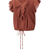 Hartley | Women Top With Cotton Gauze Ruffle Placket