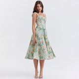 Ruth | Women's Floral Midi Dress with Corset Bodice and High Slit
