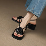 Soleil | Women Sandals with Square Toe and Flower