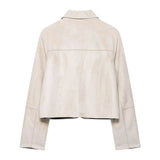Tatiana | Women's Cropped Faux-Suede Jacket with Lapel and Oversized Buttons