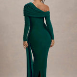 Evangeline | Women's One-Shoulder Ruched Midi Gown with Slim Fit