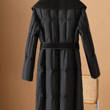 Lillian | Women's Long Duck Down Coat with Wool Shawl Collar and Belted Waist