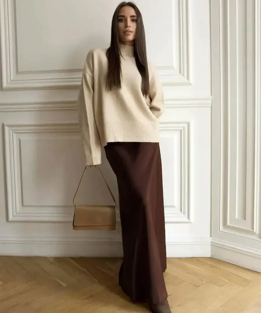 Seraphine | Women's Satin Maxi Skirt with Fishtail Hem