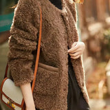 Emery | Women's Faux Lamb Coat with Plush Texture and Button Accents