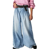 Rovina | Women's Wide Leg Pleated Denim Jeans