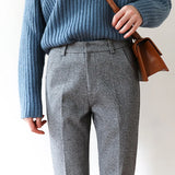 Vivian | Women's Wool Blend Straight Leg Trousers with High Waist