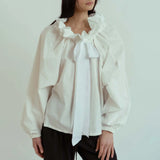 Bellarine | Women Blouse With Ruffled Collar Bow Tie