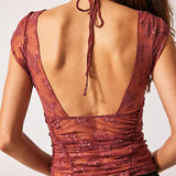 Verde | Women Top With Ruched Mesh Fabric