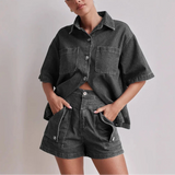 Rowan | Women's Denim Two Piece Set Cargo Shorts