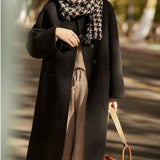 Rowan | Women's Wool Blend Long Overcoat with Polo Collar and Oversized Pockets