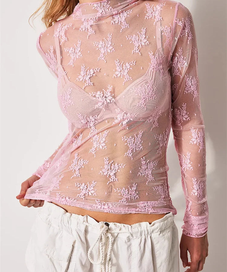 Liana | Women Top With Floral Lace High Neck