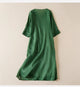 Vivica | Women's Embroidered Cotton Linen Midi Dress with V-Neck