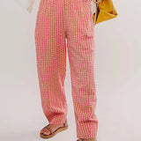 Evangeline | Women's Relaxed Check Pants with Elastic Waist