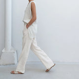 Thea | Women's Linen Pants with Elastic Waist Drawstring