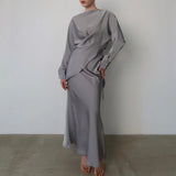 Elara | Women's Two Piece Satin Set Skirt