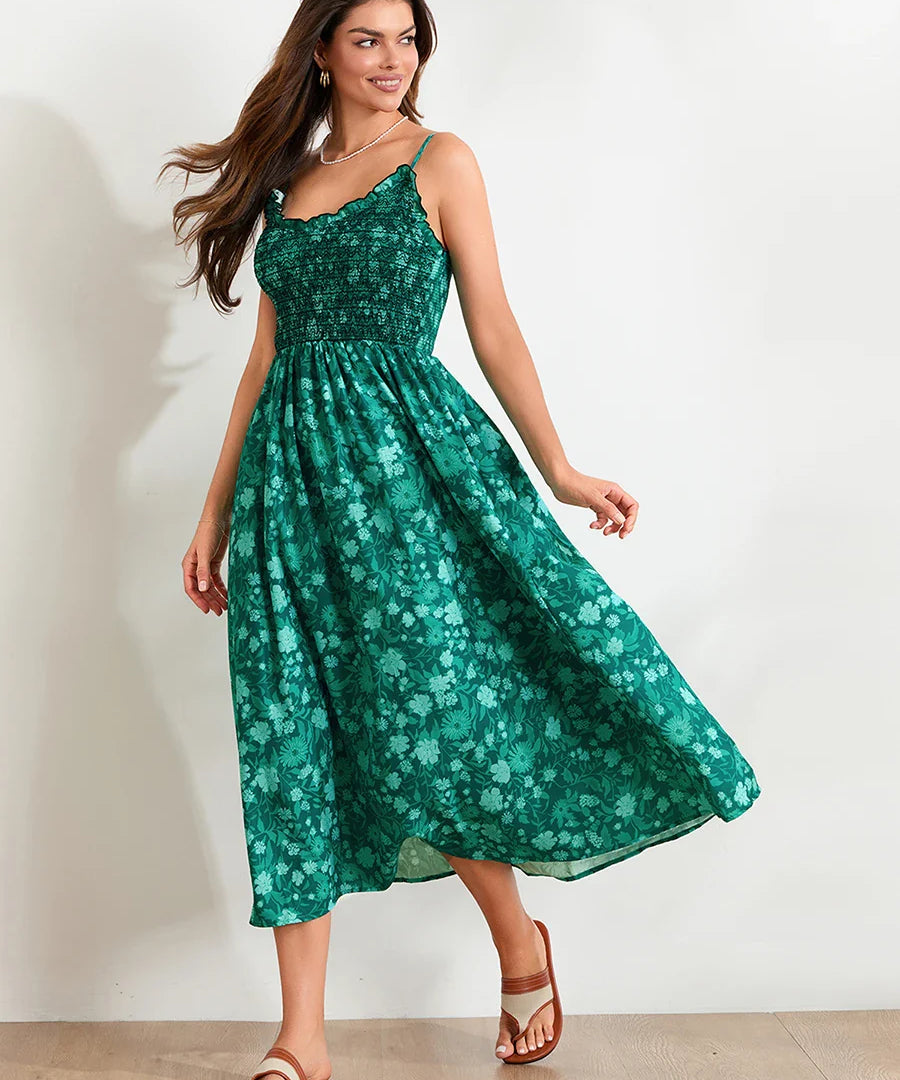 Marlowe | Women's Floral Maxi Dress with Ruched Bodice and Spaghetti Straps