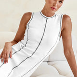 Mireya | Women's Ribbed Knit Maxi Dress with Contrast Seam Detail