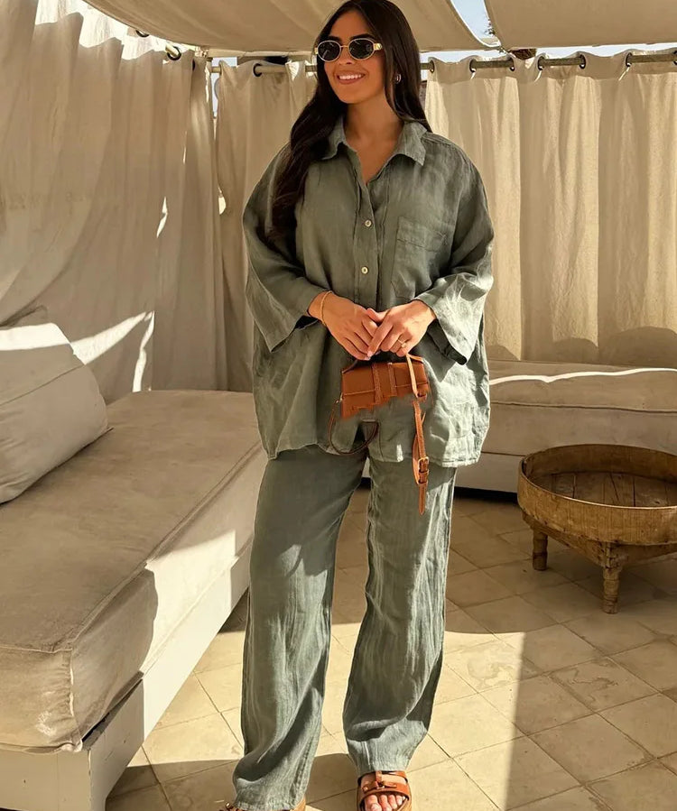 Taylor | Women's Cotton Linen Two Piece Set Trousers