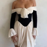 Victoria | Women's Draped Mini Dress with Contrast Black Accents