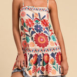 Zaria | Women's Floral Flared Mini Dress in Cotton Linen Blend