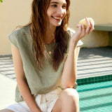 Sophie | Women Top With Linen Petal Sleeve Women Top With Linen Relaxed Fit