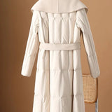 Lillian | Women's Long Duck Down Coat with Wool Shawl Collar and Belted Waist
