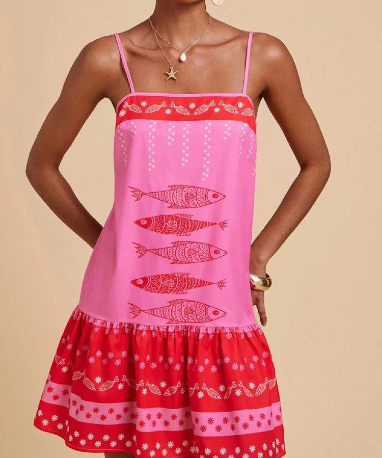 Zaria | Women's Floral Flared Mini Dress in Cotton Linen Blend