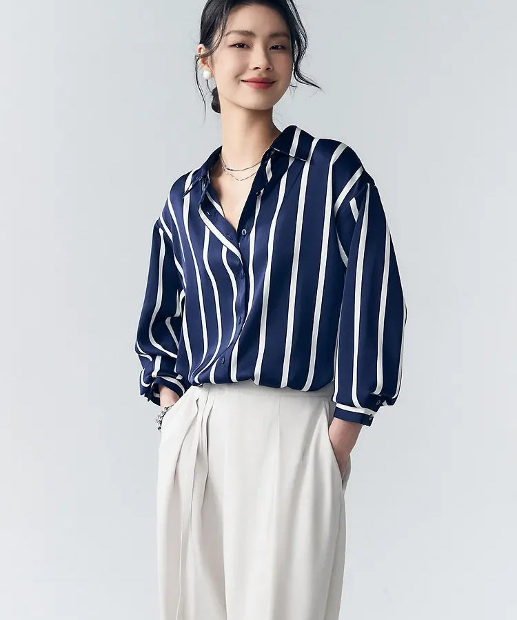 Maren | Women Blouse With Satin Stripe Design
