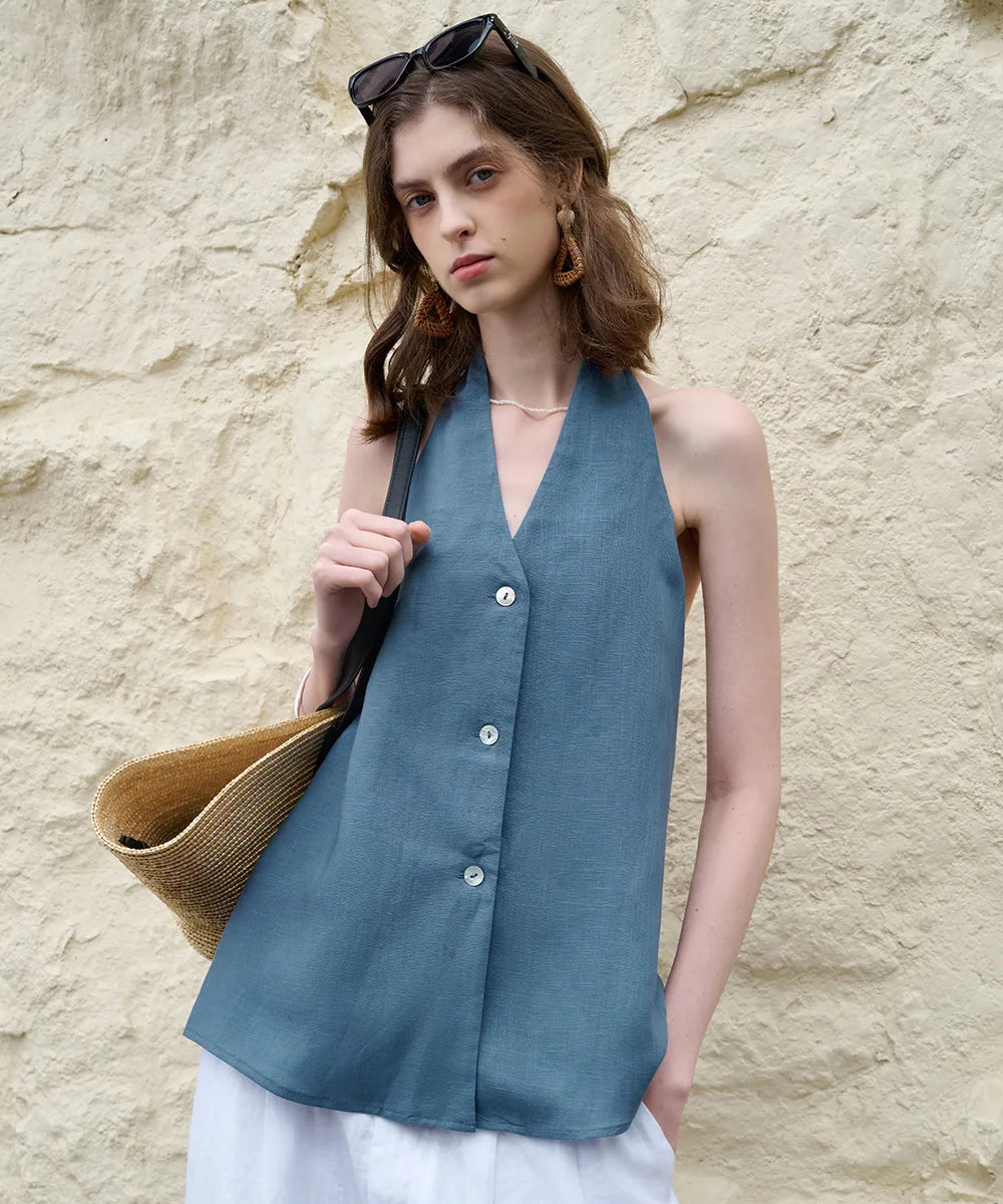 Juniper | Women Top With Linen Halter Neck