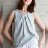 Clara | Women Top With Linen Pleated Neckline