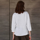 Maddie | Women Shirt With Linen Collarless V Neck
