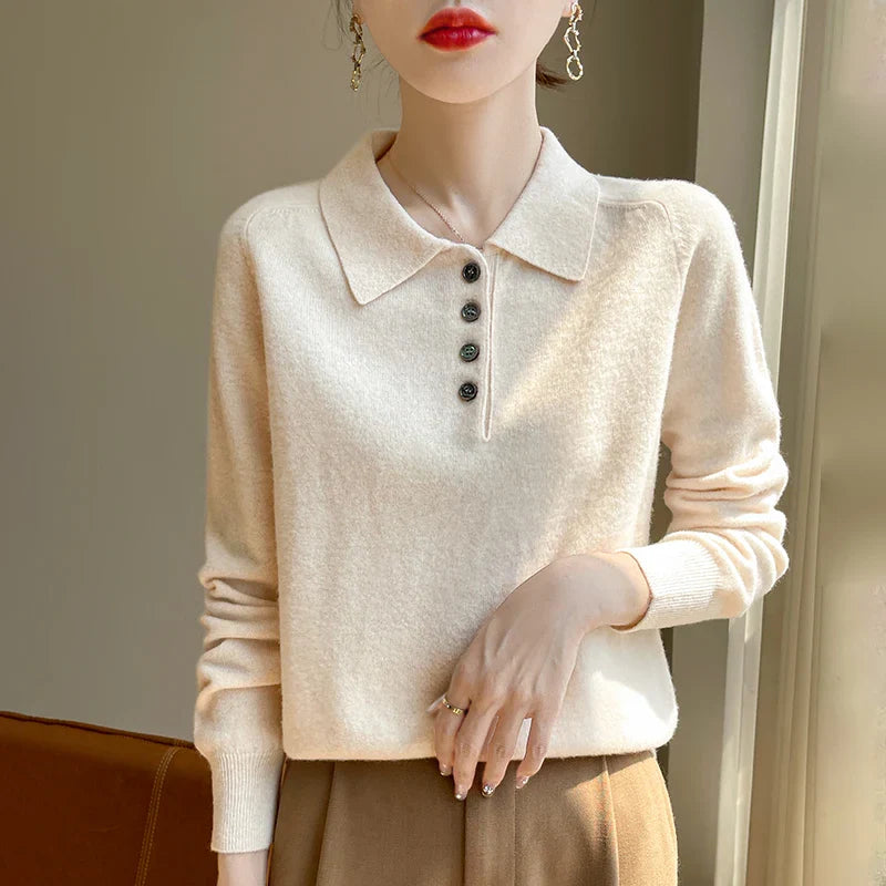 Harriet | Women Polo Sweater With Button Front Design