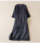Vivica | Women's Embroidered Cotton Linen Midi Dress with V-Neck