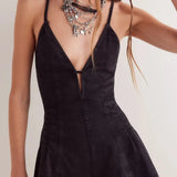 Monroe | Women's Denim Romper with Plunging Neckline and Flared Silhouette