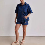 Rowan | Women's Denim Two Piece Set Cargo Shorts