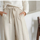 Calla | Women's Pants with Ruffled Waistband and Tie Belt