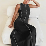 Mireya | Women's Ribbed Knit Maxi Dress with Contrast Seam Detail