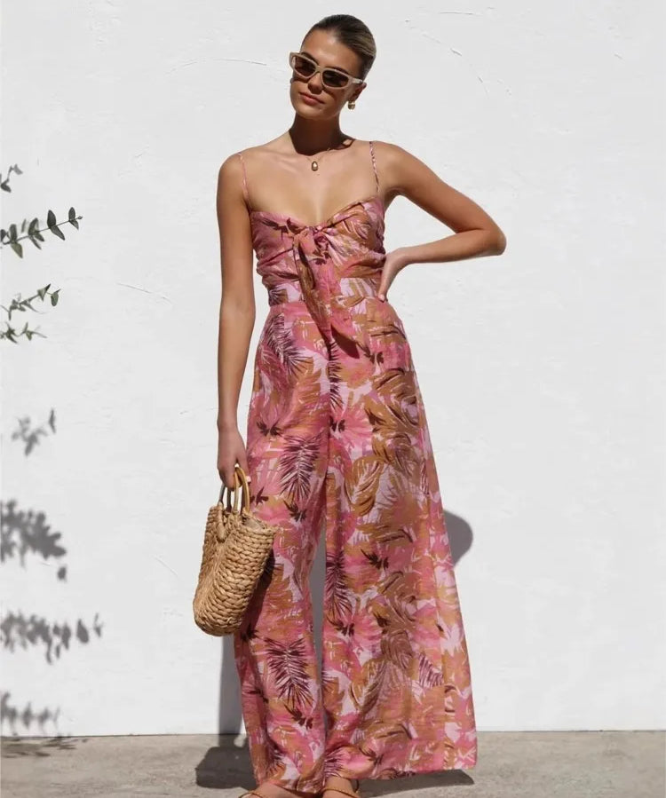 Adeline | Women's Wide Leg Jumpsuit with Bow Waist Detail