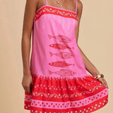 Zaria | Women's Floral Flared Mini Dress in Cotton Linen Blend