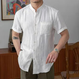 Isidore | Men's Cotton Linen Stand Collar Shirt