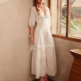 Beatrice | Women's Maxi Dress with V-Neck and Pleated Skirt